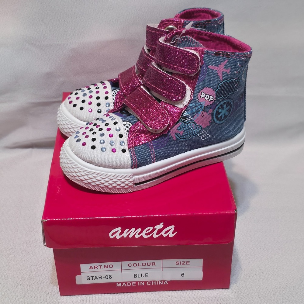 Ameta Toddler Girls High Top Hook & Loop Rhinestone Shoes Size 6 NWT